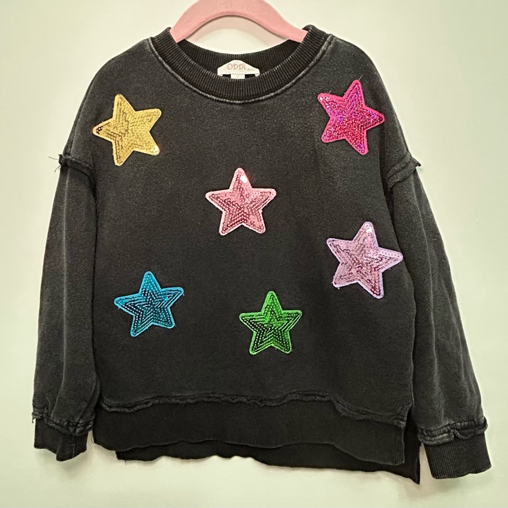 Black Sweatshirt with Colorful Star Patches